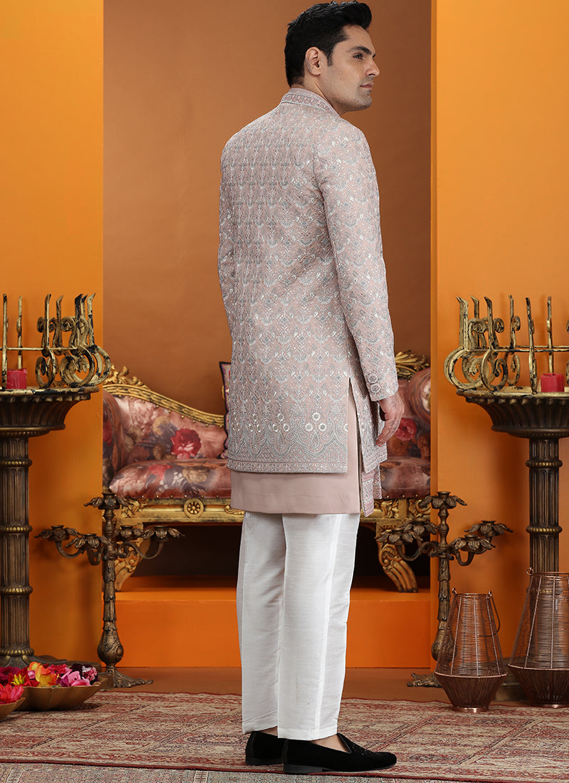 Onion Art Silk Computer Thread Work Wedding Wear Readymade Indowestern Sherwani SW916899