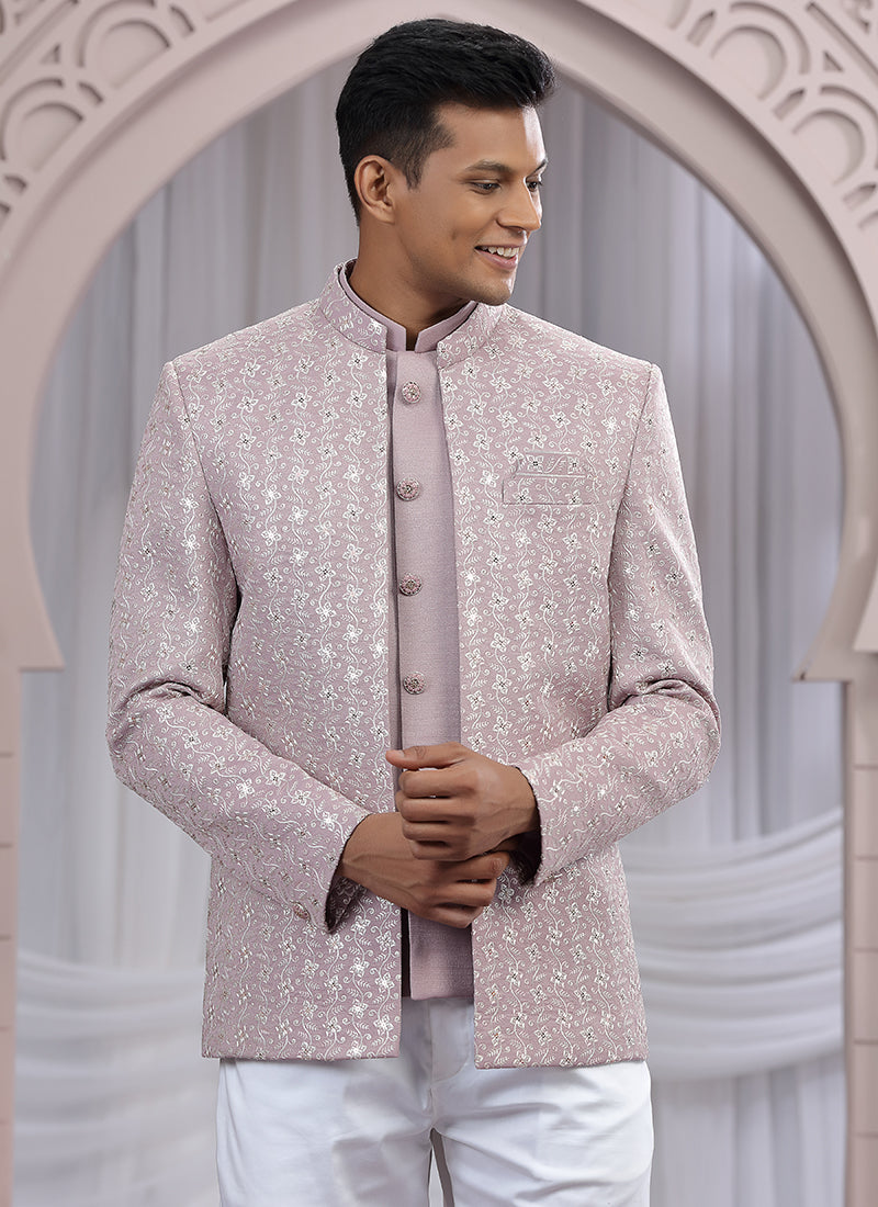 Art Silk Onion Wedding Wear Pattern Pc Work Readymade Indo Western 385495