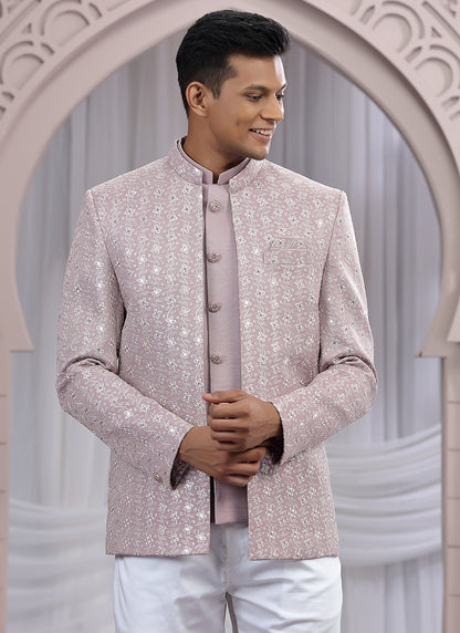 Art Silk Onion Wedding Wear Pattern Pc Work Readymade Indo Western 385495