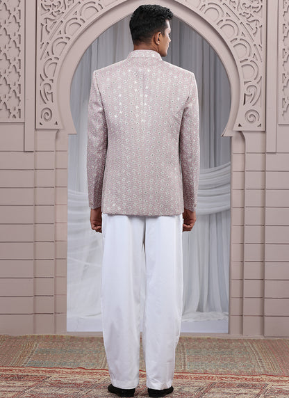 Art Silk Onion Wedding Wear Pattern Pc Work Readymade Indo Western 385495