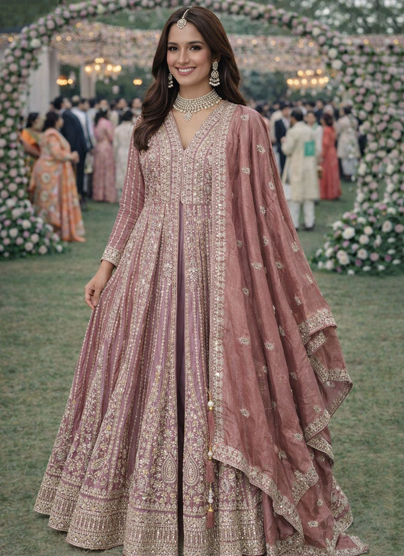 Onion Chinon Silk Embroidery Work Festival Wear Readymade Anarkali Suit SW210067