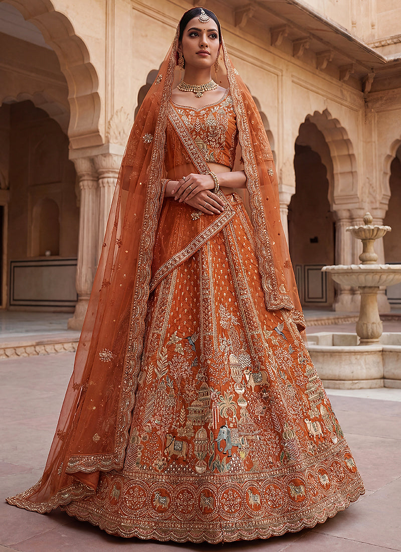 Orange  Silk Embroidery Work Wedding Wear Lehenga Choli SW837643
