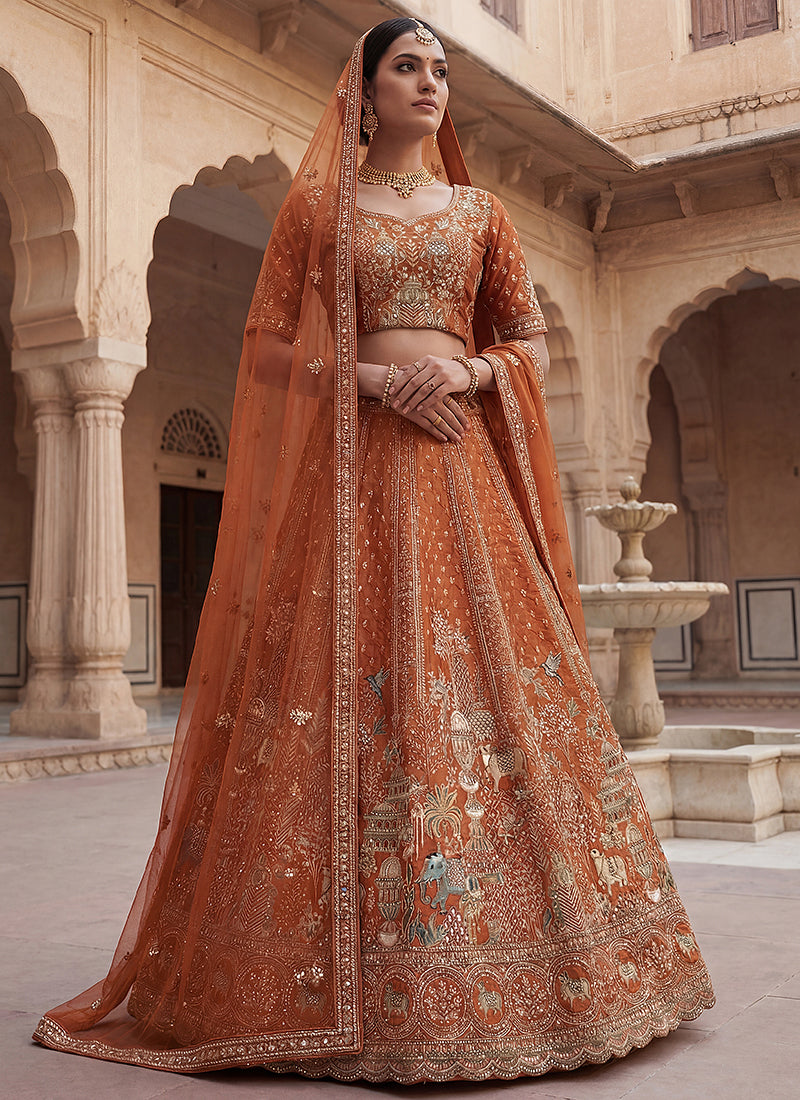 Orange  Silk Embroidery Work Wedding Wear Lehenga Choli SW837643