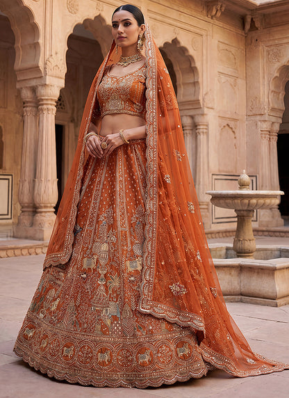Orange  Silk Embroidery Work Wedding Wear Lehenga Choli SW837643
