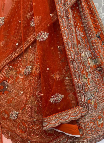 Orange  Silk Embroidery Work Wedding Wear Lehenga Choli SW837643