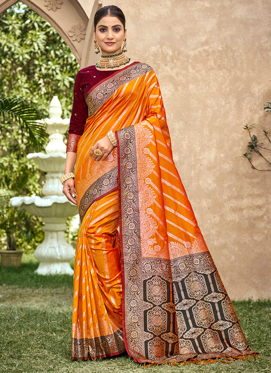Orange Banarasi Silk Weaving Work Occasional Wear Saree SW889602