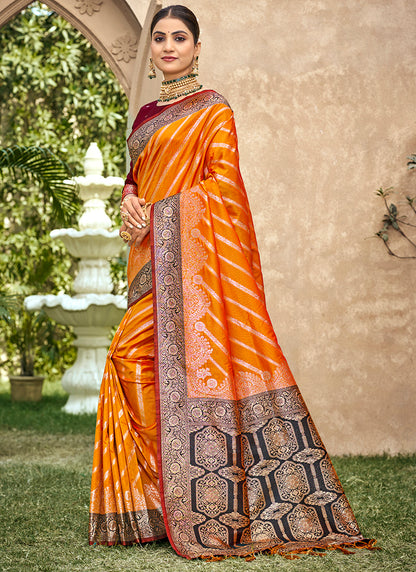 Orange Banarasi Silk Weaving Work Occasional Wear Saree SW889602
