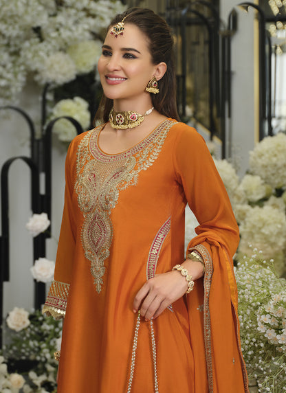 Orange Chinon Embroidery Work Wedding Wear Readymade Salwar Suit SW893083