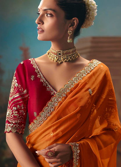 Orange Fancy Sequins Work  Wedding Wear Saree SW237614