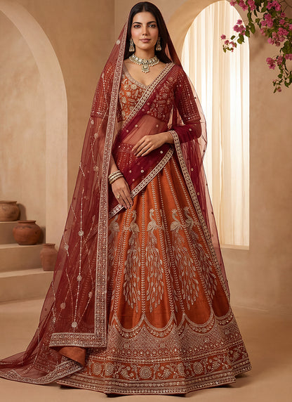 Orange Gadhwal Premium Silk Embroidery Work Wedding Wear Lehenga Choli SW122471