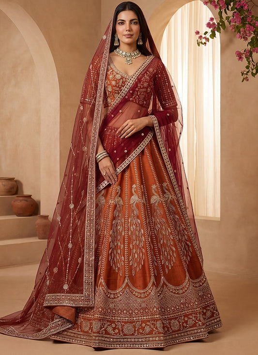 Orange Gadhwal Premium Silk Embroidery Work Wedding Wear Lehenga Choli SW122471
