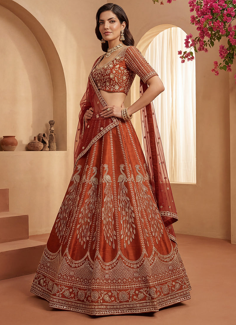 Orange Gadhwal Premium Silk Embroidery Work Wedding Wear Lehenga Choli SW122471
