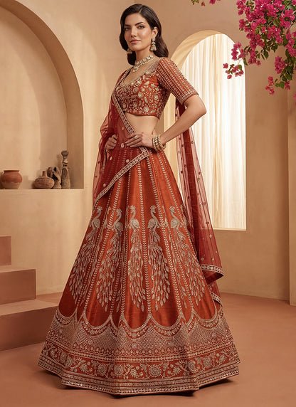 Orange Gadhwal Premium Silk Embroidery Work Wedding Wear Lehenga Choli SW122471