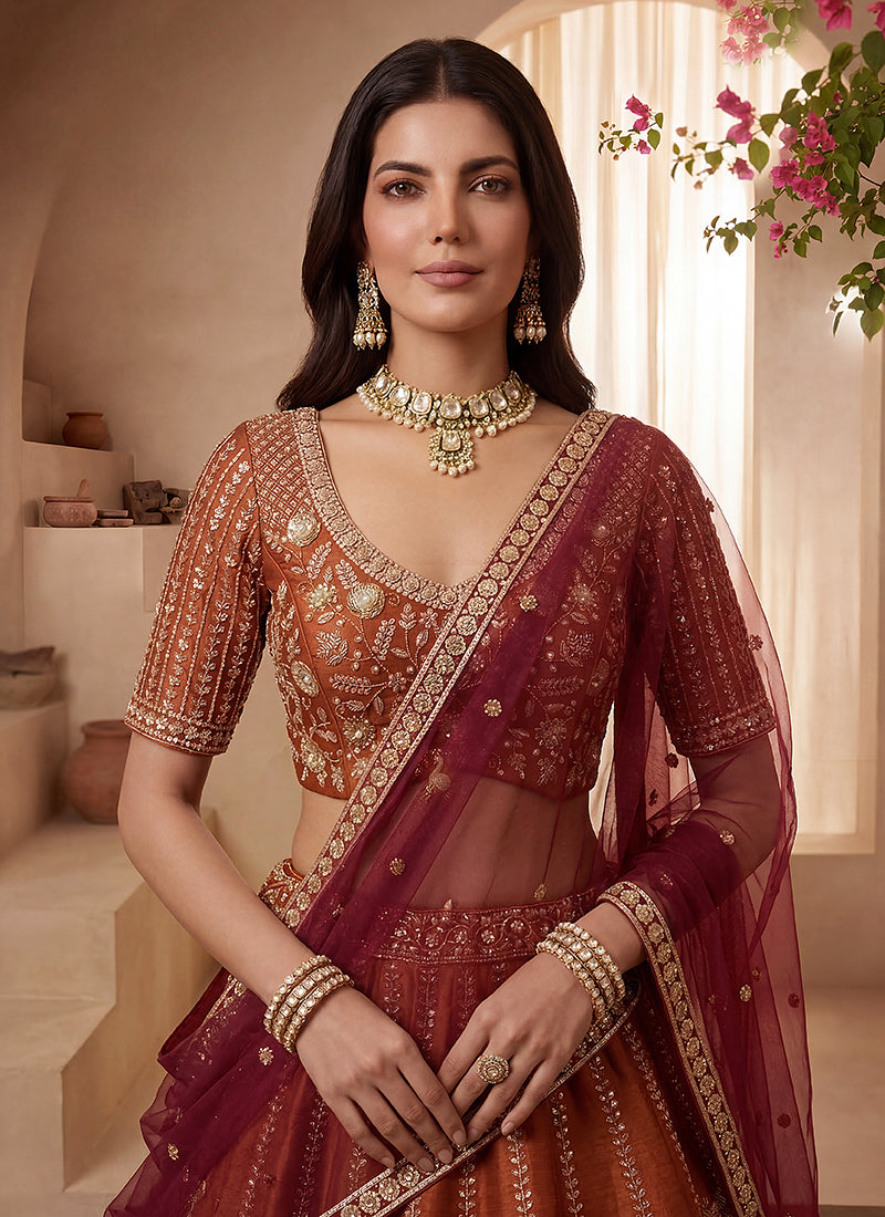 Orange Gadhwal Premium Silk Embroidery Work Wedding Wear Lehenga Choli SW122471