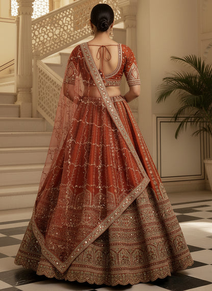 Gadhwal Silk Orange Bridal Wear Heavy Work Lehenga Choli 387445