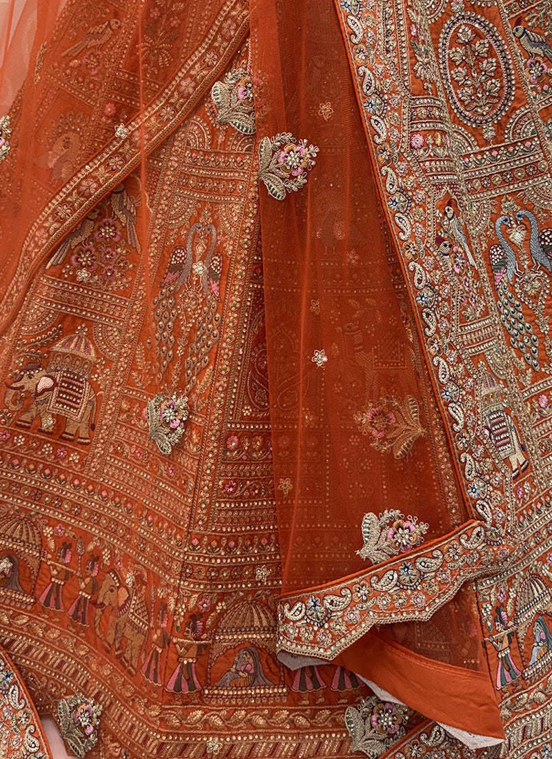 Orange Gadhwal Silk Embroidery Work Wedding Wear Lehenga Choli SW584402