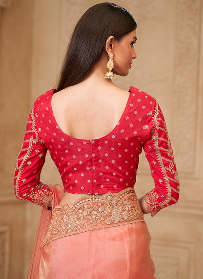 Georgette Orange Party Wear Embroidery Work Saree 385712