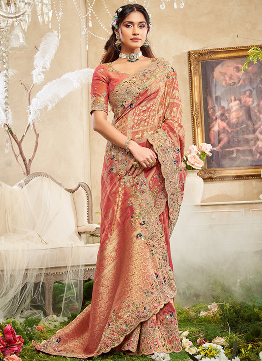 Orange Giraffe Viscose Silk Weaving Work Wedding Wear Wedding Saree SW794535