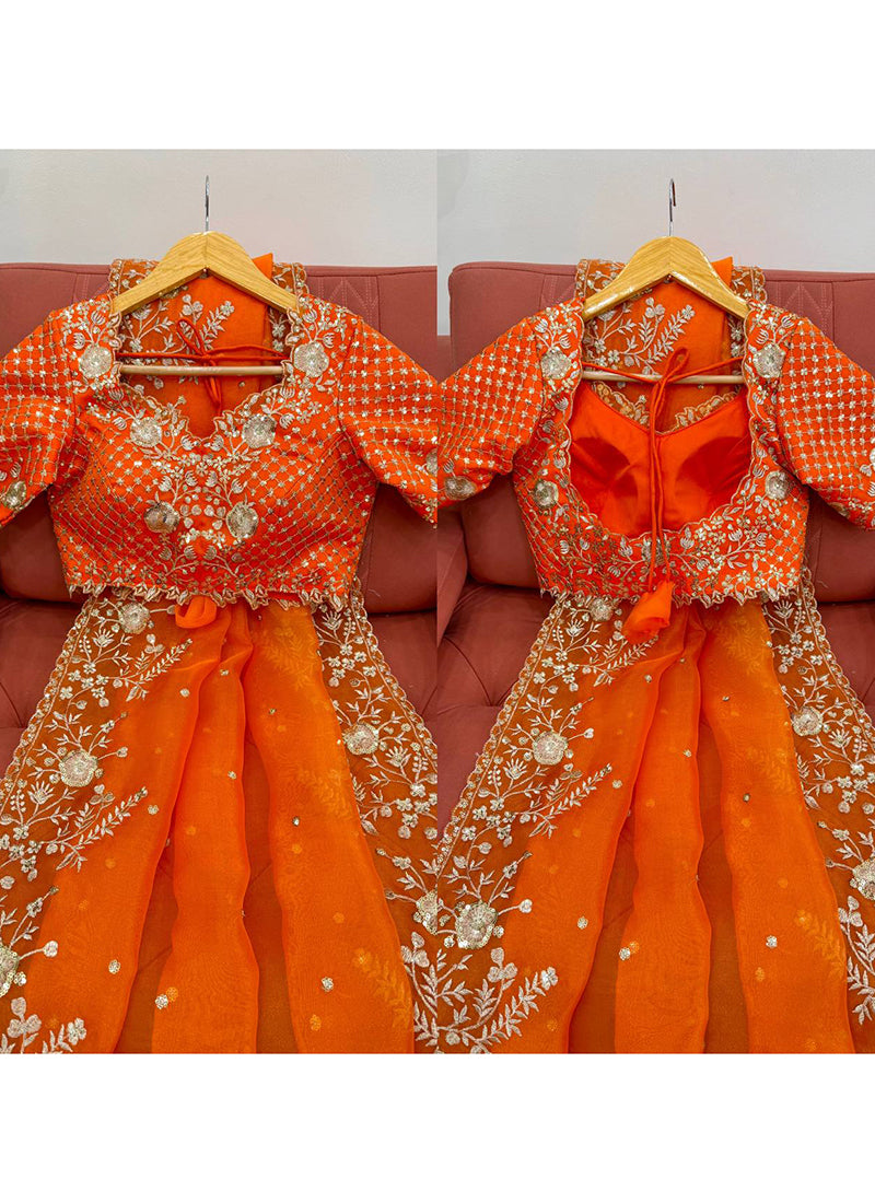 Orange Organza Sequins Work  Casual Wear Saree SW569366