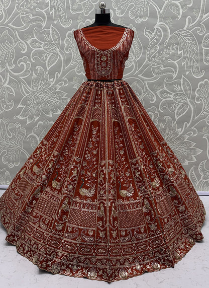 Silk Orange Bridal Lehenga Choli Embroidery Work Lehenga Choli 390677