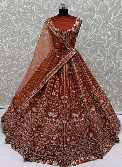 Silk Orange Bridal Lehenga Choli Embroidery Work Lehenga Choli 390677