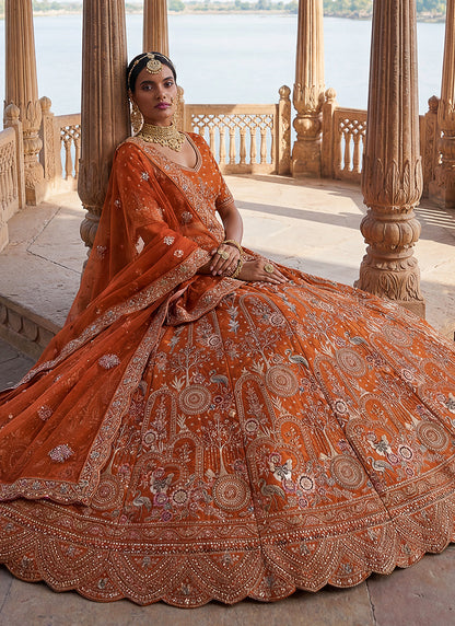 Orange Silk Embroidery Work Wedding Wear Lehenga Choli SW692655