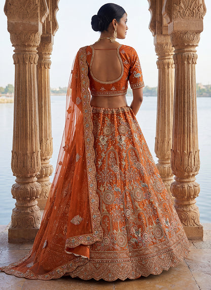Orange Silk Embroidery Work Wedding Wear Lehenga Choli SW692655