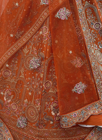Orange Silk Embroidery Work Wedding Wear Lehenga Choli SW692655