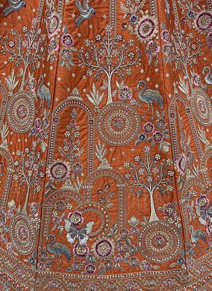 Orange Silk Embroidery Work Wedding Wear Lehenga Choli SW692655