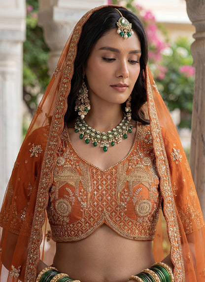 Orange Silk Embroidery Work Wedding Wear Lehenga Choli SW668263