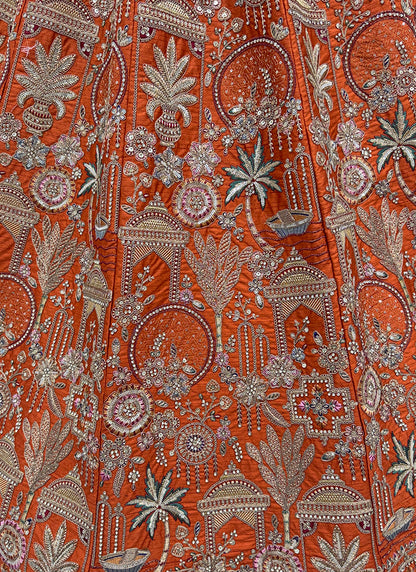 Orange Silk Embroidery Work Wedding Wear Lehenga Choli SW668263