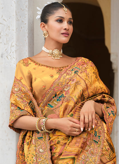 Zari Silk Orange Wedding Wear Embroidery Khatil Work Wedding Saree 388433