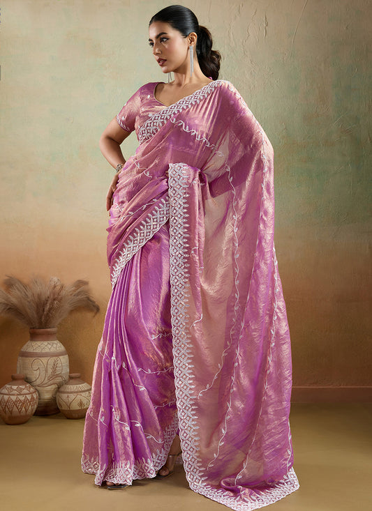 Chiffon Orchid Saree with Sequin Work for Festival Wear 383758