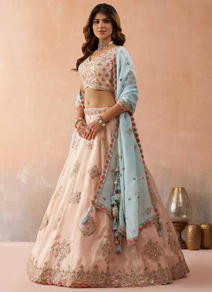 Lime Green Tissue Sequins Work Reception Wear Lehenga Choli SW751035