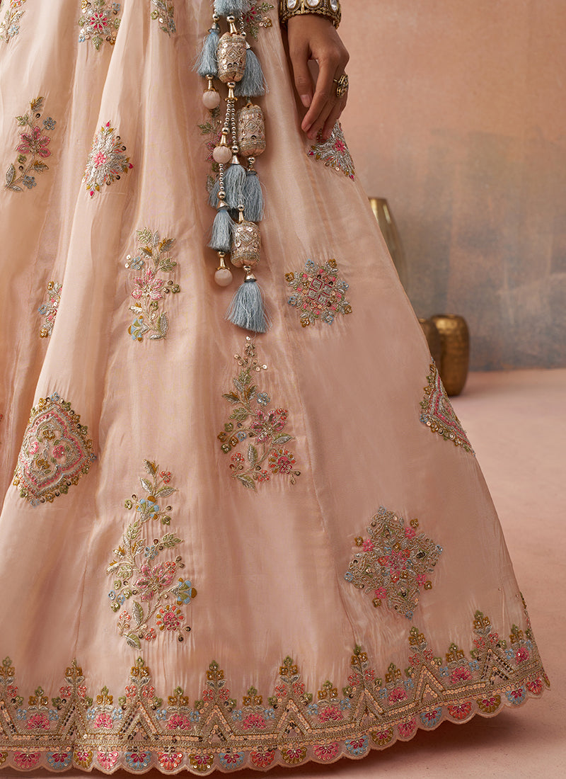 Lime Green Tissue Sequins Work Reception Wear Lehenga Choli SW751035