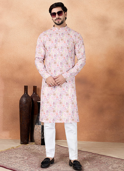 Pink Art Silk Pattern Pcs Festival Wear Readymade Kurta Pajama SW865919