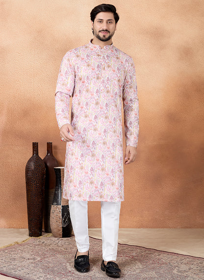 Pink Art Silk Pattern Pcs Festival Wear Readymade Kurta Pajama SW865919
