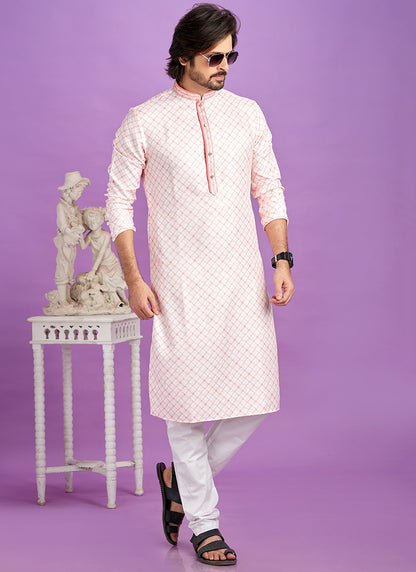 Pink Cotton Pintux Work Festival Wear Readymade Kurta Pajama SW724545