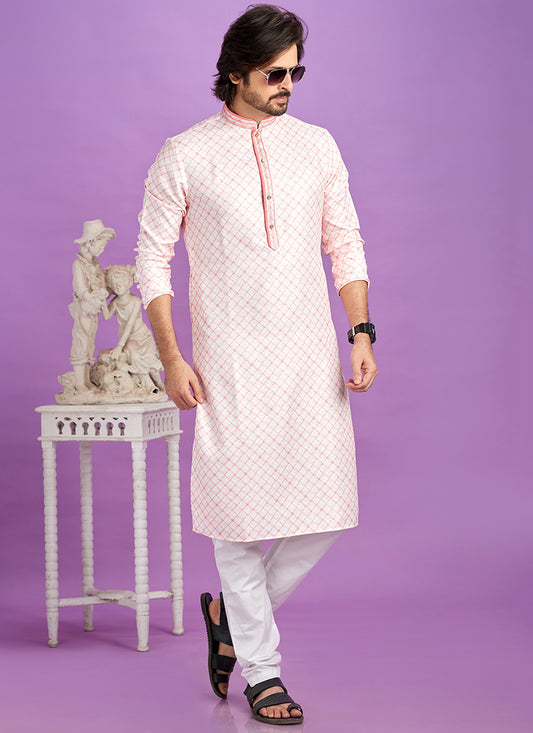 Pink Cotton Pintux Work Festival Wear Readymade Kurta Pajama SW724545