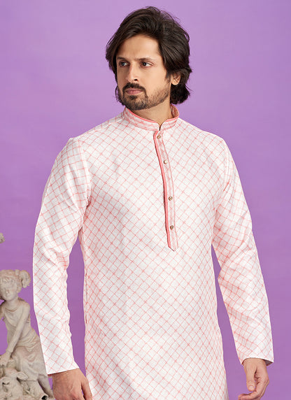 Pink Cotton Pintux Work Festival Wear Readymade Kurta Pajama SW724545