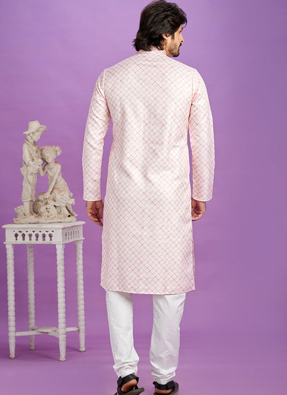 Pink Cotton Pintux Work Festival Wear Readymade Kurta Pajama SW724545