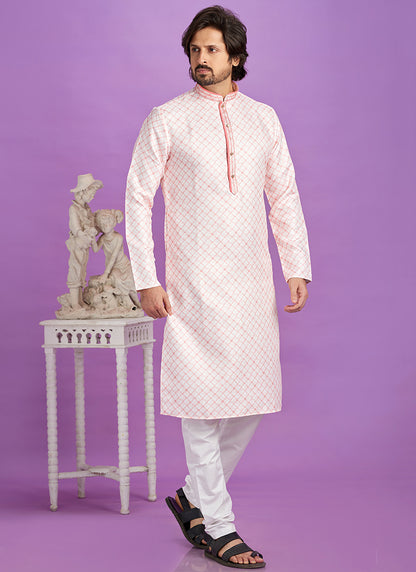 Pink Cotton Pintux Work Festival Wear Readymade Kurta Pajama SW724545