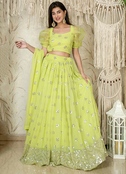 Pista Green Georgette Sequins Festival Wear Lehenga Choli SW516484