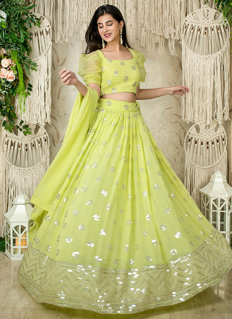 Pista Green Georgette Sequins Festival Wear Lehenga Choli SW516484