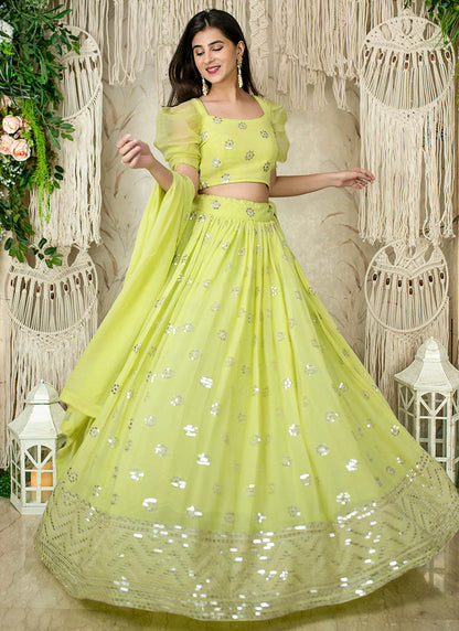 Pista Green Georgette Sequins Festival Wear Lehenga Choli SW516484