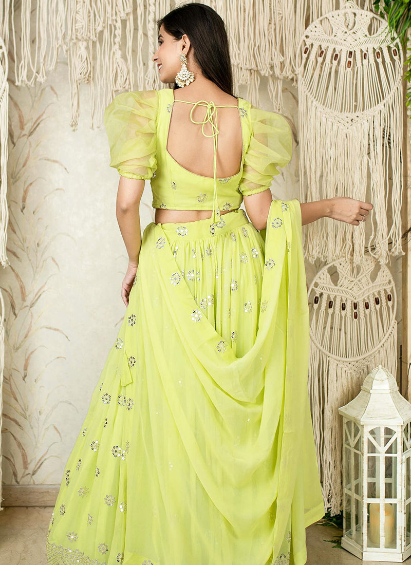 Pista Green Georgette Sequins Festival Wear Lehenga Choli SW516484