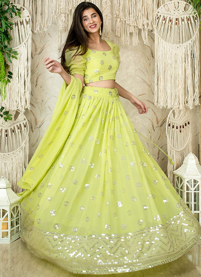 Pista Green Georgette Sequins Festival Wear Lehenga Choli SW516484