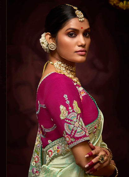 Pista Green Kanjivaram Silk Sequins Work  Party Wear Saree SW858549