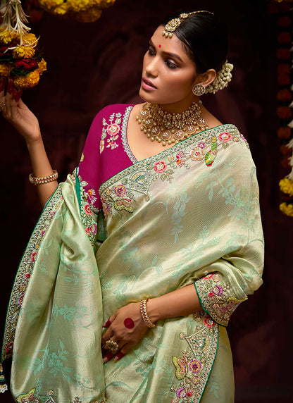 Pista Green Kanjivaram Silk Sequins Work  Party Wear Saree SW858549