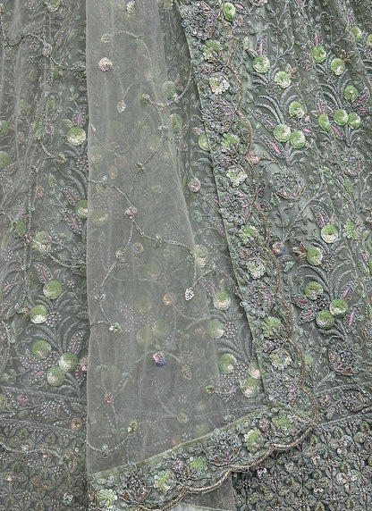 Pista Green Net Embroidery Work Wedding Wear Lehenga Choli SW108373
